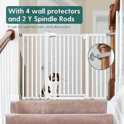 BABELIO 36" Tall Baby Gate, 29-55" Auto Close Pressure Mounted Dog Gate for Doorways &amp; Hallway, Pressguard Basics Easy Walk Thru Pet Gate, Extra Wide Metal Child Gate, White