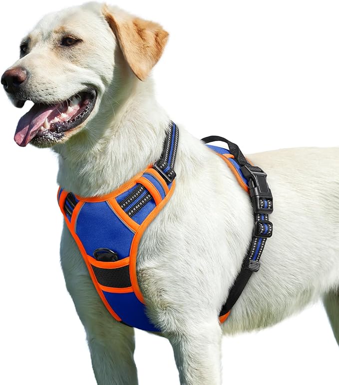 Eagloo Dog Harness for Large Dogs, No Pull Service Vest with Reflective Strips and Control Handle, Adjustable and Comfortable for Walking, No Choke Pet Harness with 2 Metal Rings, Blue &amp; Orange, L