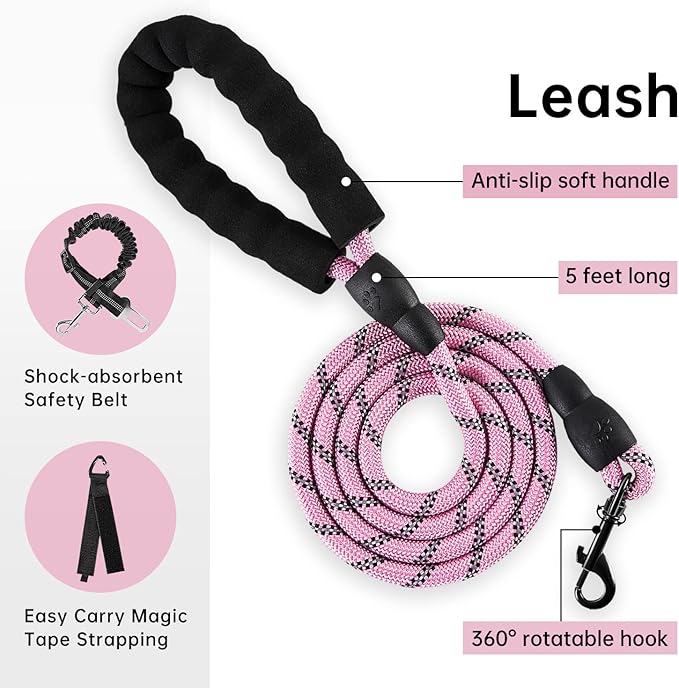 IVY&amp;LANE No Pull Dog Harness with Leash Set, Reflective No Choke Pet Vest,Adjustable Oxford Dog Vest Harness with Easy Control Handle for Large Dogs (Checkered Pink,XL)