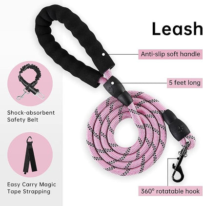 IVY&amp;LANE No Pull Dog Harness with Leash Set, Reflective No Choke Pet Vest,Adjustable Oxford Dog Vest Harness with Easy Control Handle for Small Dogs (Checkered Pink,S)