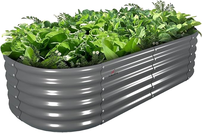 A ANLEOLIFE 6X2X1.5 ft Galvanized Raised Garden Beds Outdoor, Oval Round Metal Planter Box for Planting Vegetables Flowers Herb, Anti-Rust &amp; Easy-Setup, Quartz Grey