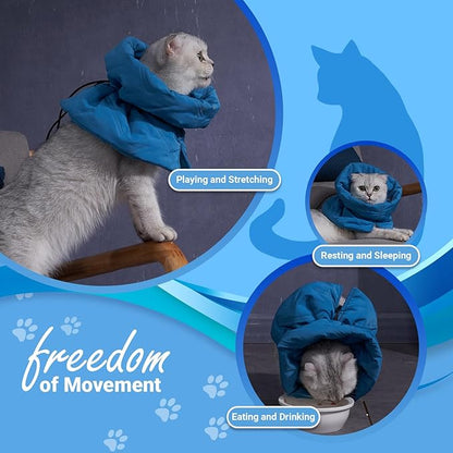 Cat Recovery Collar, Soft Adjustable Cone for Cats and Kittens, Lightweight Waterproof Elizabethan Collar for After-Surgery Care, Prevent Licking and Scratching, Neck Protector for Pets（Lake Blue,M）