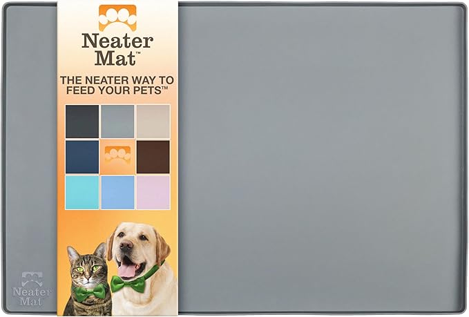 Neater Pet Brands Neater Mat Pet Mats for Food and Water, Cat &amp; Dog Bowl Mat Waterproof Silicone, Feeding Tray, Dog Food Mats for Floors, Placemat w/Raised Edge for Under Bowls, 32" x 24", Grey