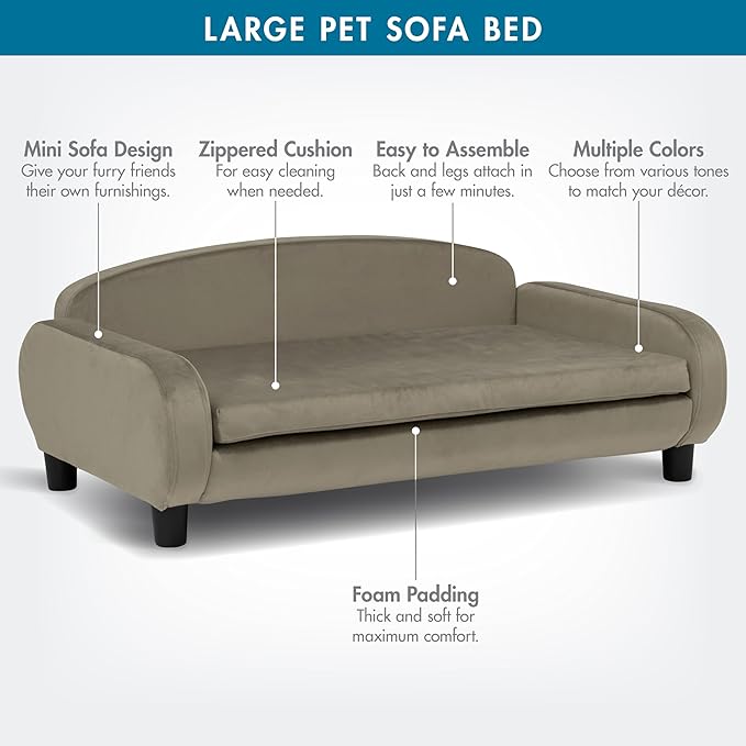 Paws &amp; Purrs Multi-Cat Sofa Bed – 41.5″ Wide Elevated Pet Couch with 3″ Foam Mattress, Removable Machine-Washable Cover – Stylish Indoor Pet Furniture for Two or More Cats and Dogs, Ash