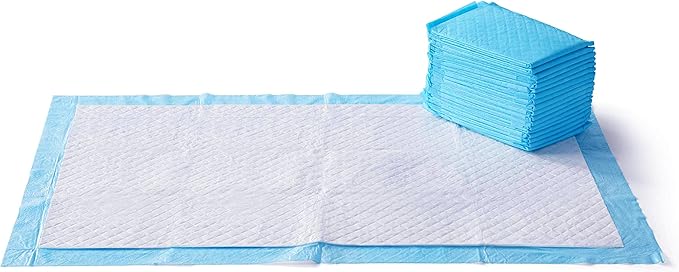 Amazon Basics Absorbent Dog and Puppy Pee Pads with 5-Layer Leak-Proof Design and Quick-Dry Surface for Potty Training, Heavy Duty Absorbency, Giant, 27.5 x 44 Inch - Pack of 30, Blue &amp; White