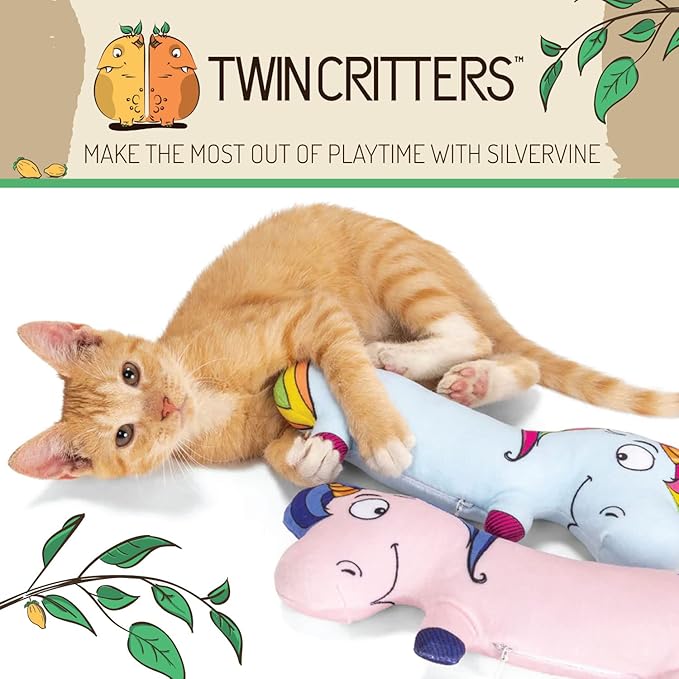 Silvervine Unicorn 2-Pack Organic Catnip Substitute Toys for Cats &amp; Kittens | 100% All-Natural Wild Harvested | 2 Refillable Unicorn Kicker Cat Toys