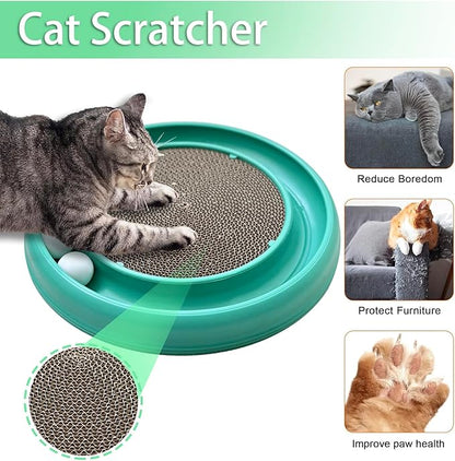 Interactive Cat Ball Track Toy for Indoor Cats, Cat Scratching Board &amp; Exercise Set for Bored Indoor Adult and Kitten Mental &amp; Physical Stimulation, with Spare Ball to Prevent Loss (Green)