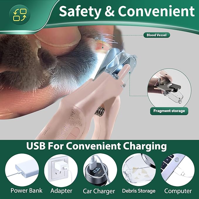 Dog Nail Clippers &amp; Cat Nail Clipper with Catcher, 2 in 1 Dog Nail Trimmers &amp; Grinder with Light for Large Small Dogs Cats,Silent Groom Pro Claw Trimmer, Rechargeable Dogs Nails Grinder Quiet