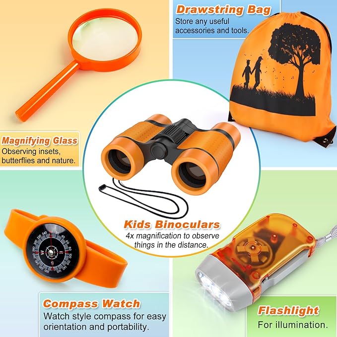 Kids Explorer Kit &amp; Bug Catcher Kit, Camping Gear for Kids, Outdoor Exploration Set with Backpack &amp; Binoculars, Ideal Outdoor Adventure Toys for Boys Girls 3-12