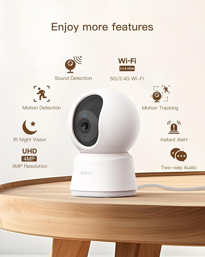 ARENTI 5G Security Camera Indoor, 4MP Pet Camera with Speaker for Dog/Cat, Baby Monitor with Phone App, Dual-Band WiFi, Auto Tracking, Super Night Vision, 2-Way Talk, Cloud &amp; SD Card Storage