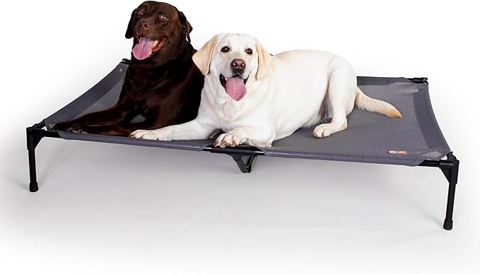 K&amp;H Pet Products Elevated Outdoor Dog Cot Bed, Raised Cooling Bed with Washable Breathable Mesh for Large Dogs, Portable Raised Platform Pet Bed, Heavy Duty Metal Frame Hammock Bed, Jumbo, Gray