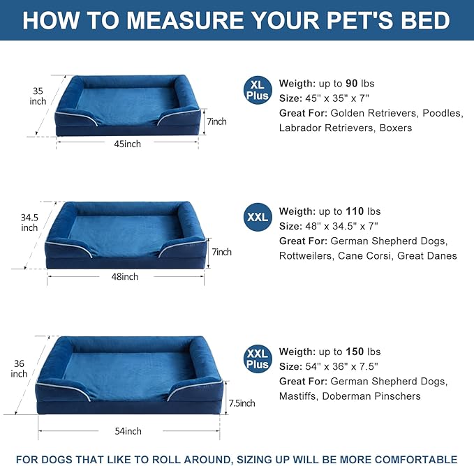 WNPETHOME Dog Beds for Large Sized Dogs, Washable Orthopedic Dog Couch Sofa Bed with Waterproof Lining &amp; Non-Skid Bottom for Pet Sleeping