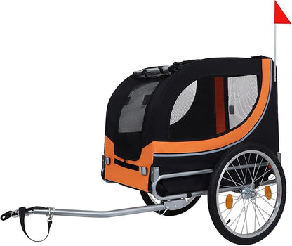 Blue-Grey Large Folding Bike Trailer for Dogs – Heavy-Duty Steel Frame, 66LB Capacity Pet Carrier for All-Terrain Cycling, Jogging &amp; Camping Adventures!