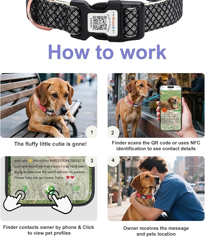 Dog Collar with Waterproof AirTag Holder &amp; Anti-Lost QR Code, Cute Bling Warpping Adjustable Width for Small Medium Large Pet (Black, M)