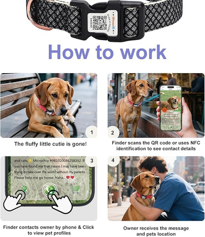 Dog Collar with Waterproof AirTag Holder &amp; Anti-Lost QR Code, Cute Bling Warpping Adjustable Width for Small Medium Large Pet (Black, M)