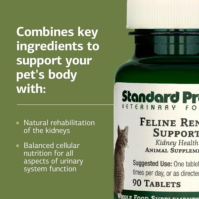 Standard Process Inc. Feline Renal Support - Cat Supplement to Support Kidney &amp; Urinary Health, Cat Supplies with Whole-Food Based Ingredients, Feline Supplement to Aid Kidney Function - 90 Tablets