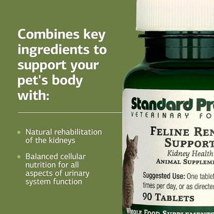 Standard Process Inc. Feline Renal Support - Cat Supplement to Support Kidney &amp; Urinary Health, Cat Supplies with Whole-Food Based Ingredients, Feline Supplement to Aid Kidney Function - 90 Tablets
