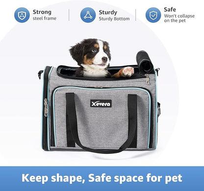 Cat Dog Carrier with Wheels, Expandable Rolling Soft-Sided Carrier for Small Cats and Dogs Under 25 LBS, Pet Carrier on Wheels with Locking Safety Zippers and Anti-Scratch Mesh (Grey)