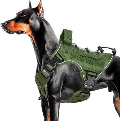 Heavy-Duty Tactical Dog Harness for Large Dogs, No Pull Adjustable Reflective Pet Vest with Molle System, K9 Military-Grade Control for Service Training, Outdoor &amp; 10+ Breeds, Green, Medium