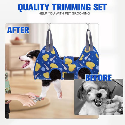 PAWCHIE Dog Grooming Hammock Harness for Dogs &amp; Cats with Pet Nail Clipper Trimmer - Cat Hanger Sling for Trimming Clipping Nails- Dog Hammock Restraint Bag for Small Medium Large Dog, Navy Blue M