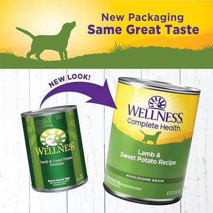 Wellness Complete Health Natural Wet Canned Dog Food, Lamb &amp; Sweet Potato, 12.5-Ounce Can (Pack of 12)