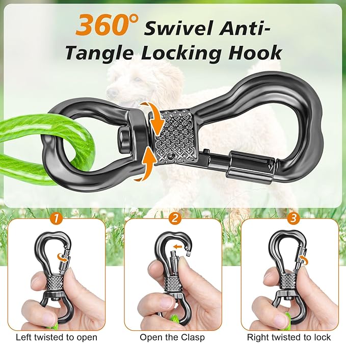 Tresbro 50 FT Dog Tie Out Cable with Spring, Shock Absorbing Tether Chains for Outside Aavilable in 10/15/20/25/30/40/50/70/100/120 FT, Heavy Duty Leads for Yard for Medium &amp; Large Dogs Up to 500 LBS