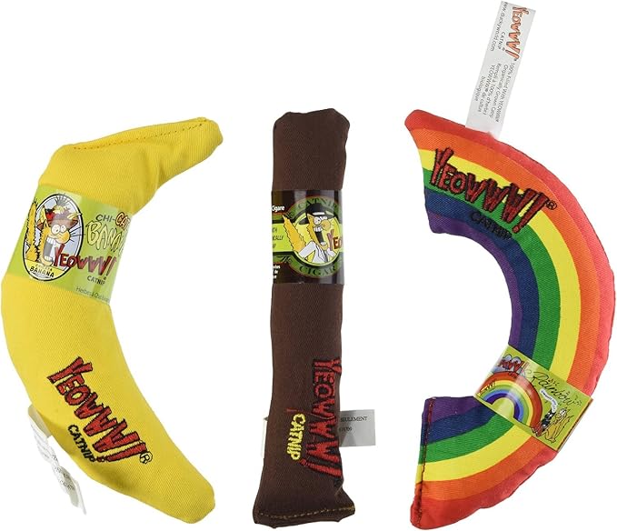 Yeowww! Catnip Toy Variety Pack ? Cigar &amp; Banana &amp; Rainbow ? Made in USA