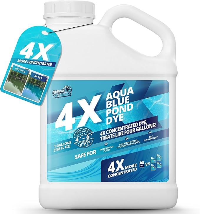 1 Gallon Aqua Blue Pond Dye 4X Concentrate, Lake &amp; Pond Dye Blue for Aqua Colored Water, Ideal Lake Colorant, Aquashade Colorant That Protects Against Sunlight - Ideal for Fish and Wildlife