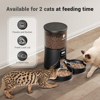 Automatic Cat Feeder for 2 Cats - 16 Cups/4L Timed Auto Pet Feeder with Portion Control (1-6 Meals), Dual Power&amp; Easy to Clean for Indoor Cats &amp; Small Dogs