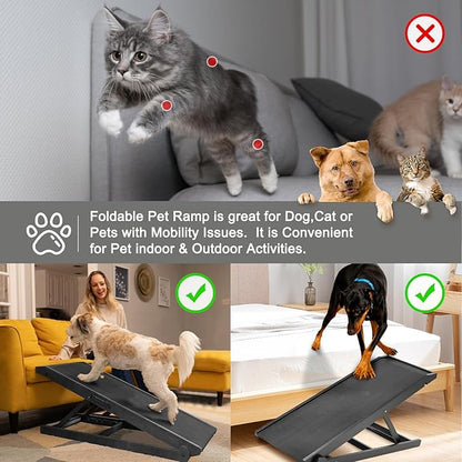 ABORON Dog Ramp,Adjustable Folding Pet Ramp for Bed,Couch,SUV - High Traction Portable Rubber Paw Ramps,Great for Small &amp; Large Old Dogs &amp; Cats, Supports up to 200 lbs,39.3&