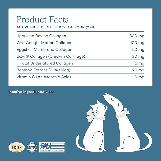 Fera Pets Cat &amp; Dog Collagen Powder - Bone, Gut, Joint and Skin Supplement - 5 Types of Collagen + Clinically Studied UC-II® - 4.23 oz