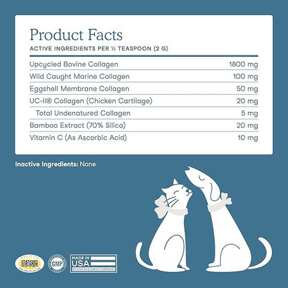 Fera Pets Cat &amp; Dog Collagen Powder - Bone, Gut, Joint and Skin Supplement - 5 Types of Collagen + Clinically Studied UC-II® - 4.23 oz