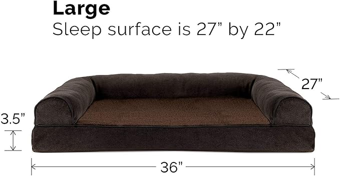 Furhaven Orthopedic Dog Bed for Large/Medium Dogs w/ Removable Bolsters &amp; Washable Cover, For Dogs Up to 55 lbs - Sherpa &amp; Chenille Sofa - Coffee, Large