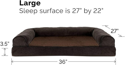 Furhaven Orthopedic Dog Bed for Large/Medium Dogs w/ Removable Bolsters &amp; Washable Cover, For Dogs Up to 55 lbs - Sherpa &amp; Chenille Sofa - Coffee, Large