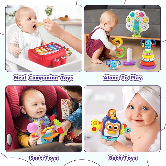 5 in 1 Baby Toy for 12 18 Month, Learning Toys for Babies 12-18 Months, Baby Busy Cube, Stacking&amp;Sensory, Pull String&amp;Piano Xylophone Toy, Birthday Gift for 12+ Month