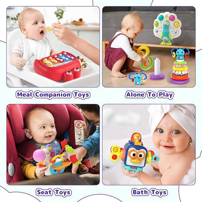 5 in 1 Baby Toy for 12 18 Month, Learning Toys for Babies 12-18 Months, Baby Busy Cube, Stacking&amp;Sensory, Pull String&amp;Piano Xylophone Toy, Birthday Gift for 12+ Month