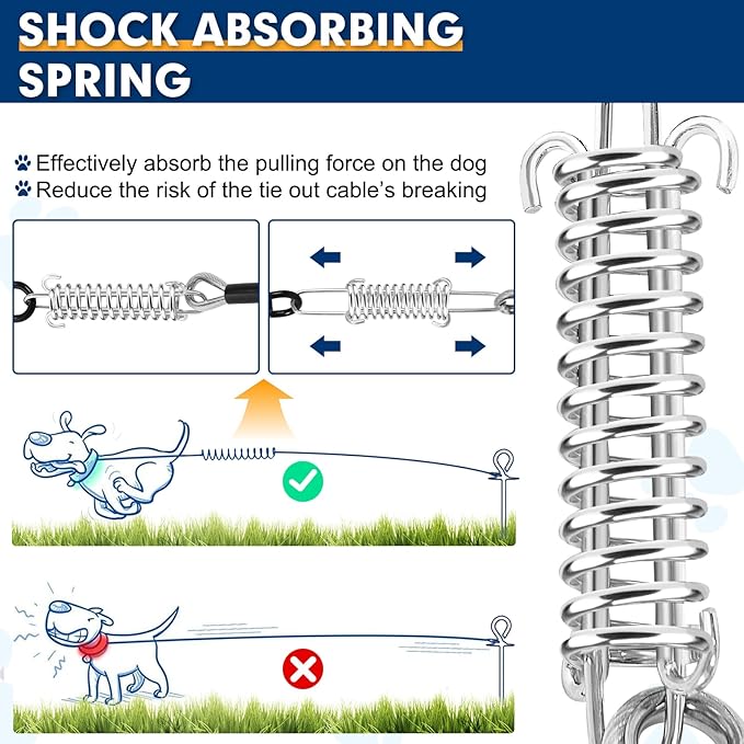 Snagle Paw Dog Leads for Yard 50FT-1000LBS Break Strength,Heavy Duty Tie Out Cable for Dogs with Swivel Lockable Hook &amp; Spring,Chew Proof Dog Chain for Outside,Dog Run Cable for Medium Large Dogs