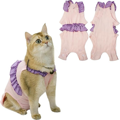 Cat Recovery Suit,Kitten Onesie After Surgery,E-Collar Alternative for Abdominal Wound and Skin Diseases,Soft Breathable Bodysuit After Spay（Pink-l）