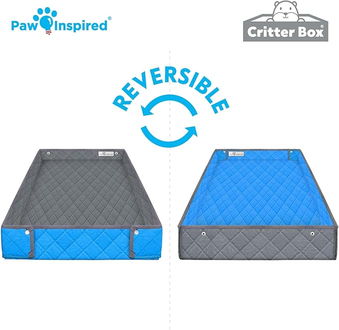 Paw Inspired Critter Box Washable Cage Liner, Reversible Fleece Bedding with Raised Sides for Guinea Pigs and Other Small Animals (C&amp;C 2x4 (14" Grids), Gray/Blue)