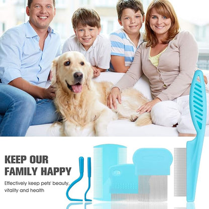 Cat &amp; Dog Grooming Set - Fine Tooth Comb for Removing Dandruff Flakes &amp; Hair (Blue)