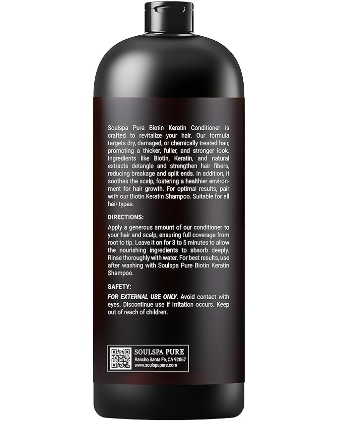 Biotin Conditioner with Keratin - Intense Repair &amp; Strength Boost Formula - Nourishes Scalp for Healthy Hair Growth, with Tea Tree Oil &amp; DHT Blockers, for Men &amp; Women, 16 fl oz - SOULSPA PURE