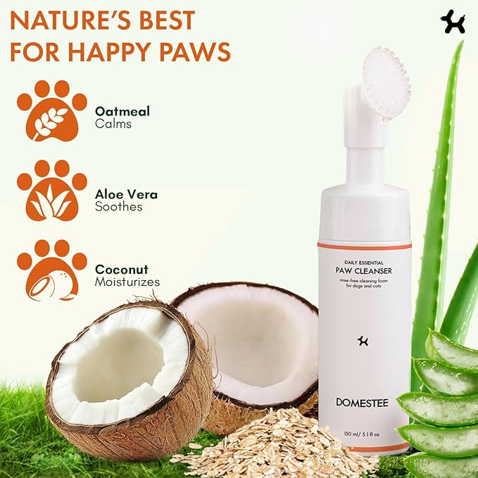 Dog Paw Cleaner | Gentle &amp; PH-Balanced | Dog Paw Wash for All Breeds | Nourishing Formula with Aloe Vera | Portable &amp; Easy-to-Use | Paw Cleaning Foam with Silicone Brush - 5.1 Fl Oz