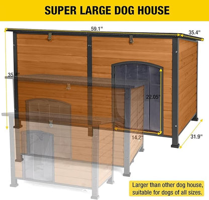 Aivituvin 59" Large Dog House 100% Insulated Dog Kennel with Liner for Winter,Waterpoof for Outdoor &amp; Indoor Use.