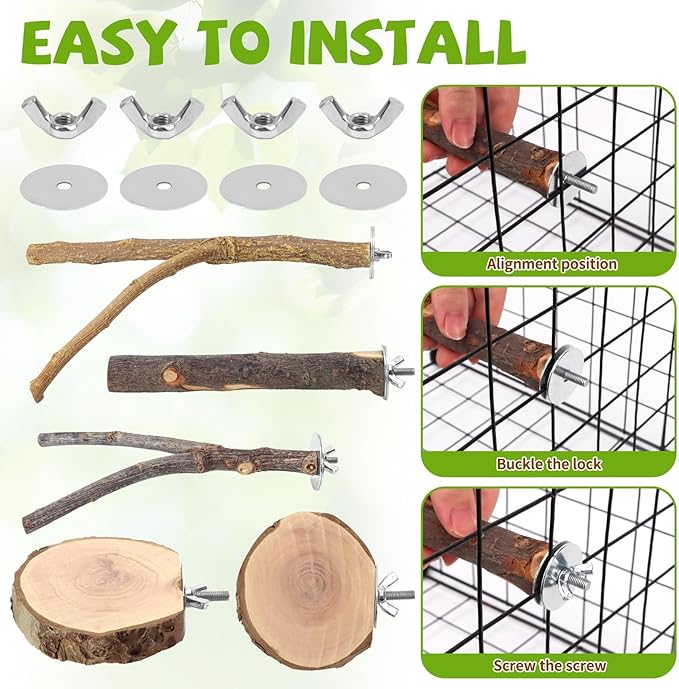 Natural Wood Bird Perches for Cage, Parrot Perch Stand &amp; Platform, Bird Cage Accessories for Parakeets, Cockatiels, Conures, Lovebirds (Brown, Deluxe Playground Set - 12PCS)