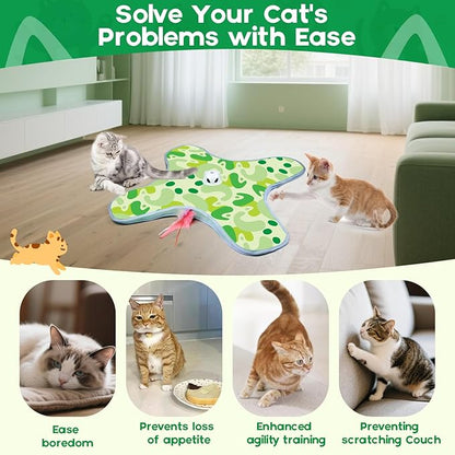 VIWIK Interactive Cat Toys for Indoor Cats, Hide and Seek Moving Feather Toy for Bored Adult Cats with Suction Cup &amp; Cover, Automatic Kitten Wand Toy, Cat Enrichment Toys for All Breeds Green