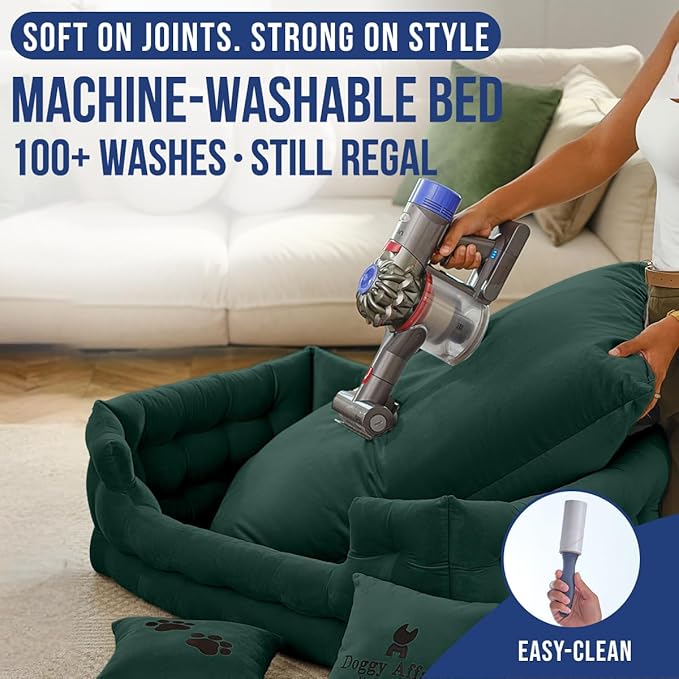 Luxury Dog Bed Chesterfield – Handcrafted Velvet Throne for Dogs | Joint Support, Calming &amp; Temp-Regulating Comfort | Durable 5+ Years, Anti-Claw, Washable 100+ Times – L, Green