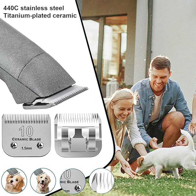 7pcs Dog Grooming Blades Compatible with Andis/Wahl/Oster Dog Clippers,Detachable Ceramic Blade &amp; Stainless Steel Blade,Size:
