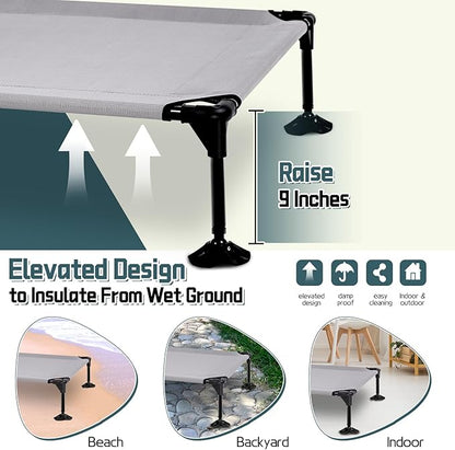 Elevated Outdoor Dog Bed with Canopy &amp; Adjustable Feet - Larger Shade for Camping, Backyard &amp; Patio