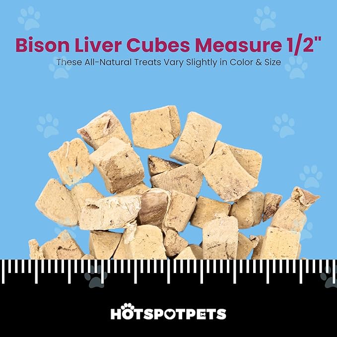 hotspot pets Freeze Dried Bison Liver Treats for Cats &amp; Dogs - 1 Pound Big Bag,Made in USA, Single Ingredient All Natural, Grain-Free Bison Liver - Perfect for Training, Topper or Snack