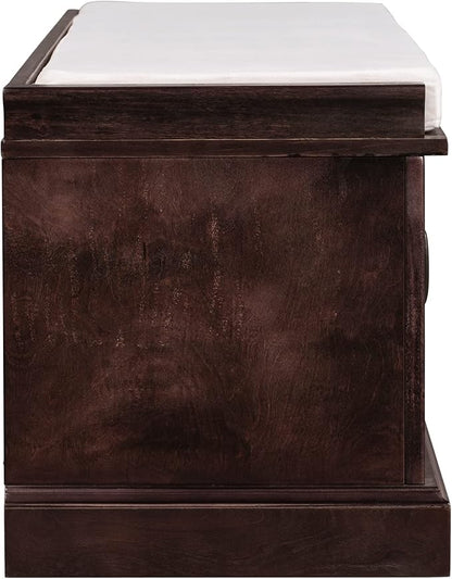 Storage Bench with 2 Drawers and 2 Cabinets, Pine Wood Pine Wood Shoe Bench with Removable Cushion for Living Room, Entryway 42.5" L x 15.9" W x 17.5" H (Espresso)